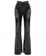 Dark in love Black Retro Gothic Lace Applique Velvet Flared Pants for Women