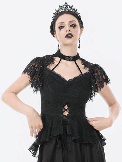 Dark in love Black Gothic Hollow Out Floral Lace Top for Women