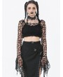 Dark in love Black Gothic Punk Irregular Distressed Crop Top for Women