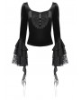 Dark in love Black Gothic Retro Flared Sleeve Velvet Top for Women