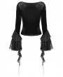 Dark in love Black Gothic Retro Flared Sleeve Velvet Top for Women