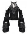 Dark in love Black Gothic Retro Lace Applique Off-Shoulder Velvet Top for Women