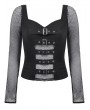 Dark in love Black Gothic Punk Mesh Panel Long Sleeve T-Shirt for Women