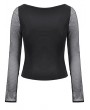 Dark in love Black Gothic Punk Mesh Panel Long Sleeve T-Shirt for Women