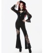 Dark in love Black Gothic Butterfly Patterned Mesh Long Sleeve Top for Women