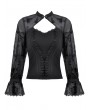 Dark in love Black Gothic Butterfly Patterned Mesh Long Sleeve Top for Women