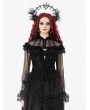 Dark in love Black Gothic Retro Rose Pattern Sheer Mesh Spliced Top for Women