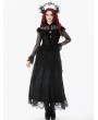 Dark in love Black Gothic Retro Rose Pattern Sheer Mesh Spliced Top for Women