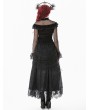 Dark in love Black Gothic Retro Rose Pattern Sheer Mesh Spliced Top for Women