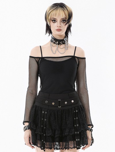 Dark in love Black Gothic Versatile Off-the-Shoulder Mesh Top for Women