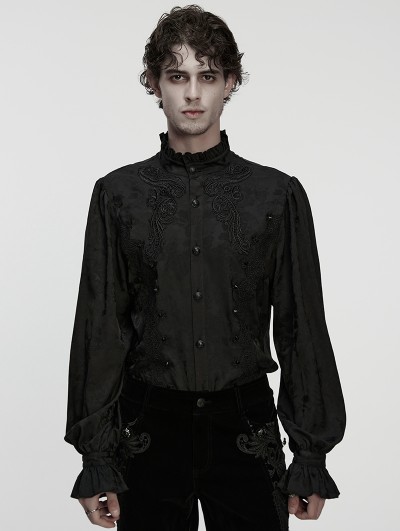 Punk Rave Black Vintage Gothic Embroidery Pattern Shirt for Men
