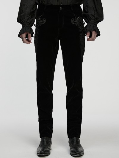 Punk Rave Black Vintage Gothic Embossed Velvet Pants for Men