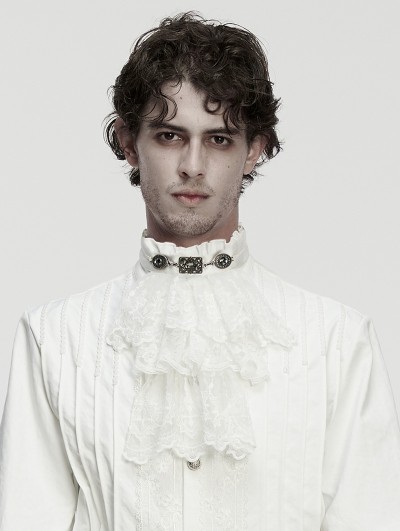 Punk Rave White Gorgeous Gothic Embroidered Party Jabot Collar