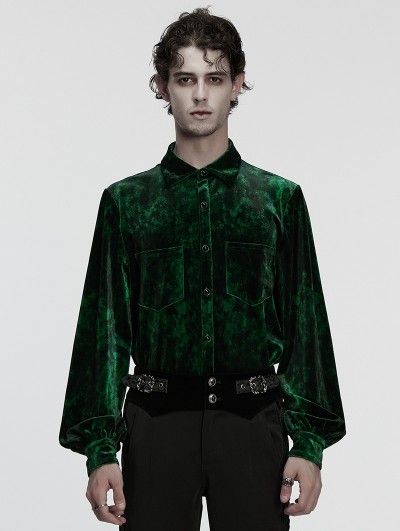 Punk Rave Green Daily Gothic Velvet Button Up Shirt for Men