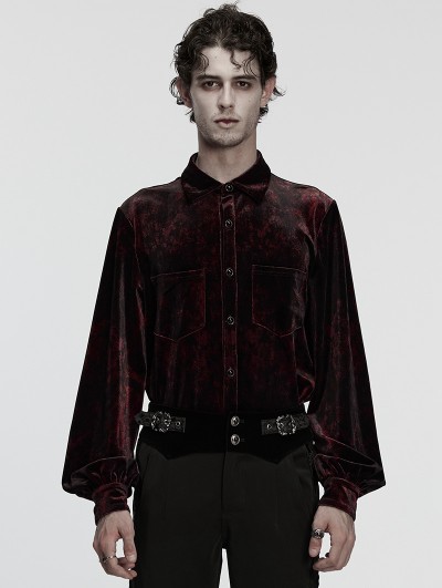 Punk Rave Red Daily Gothic Velvet Button Up Shirt for Men