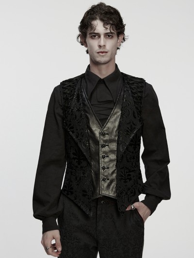 Punk Rave Black Gothic Retro Palace Embroidered Vest for Men