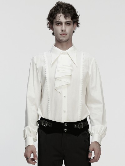 Punk Rave White Gothic Rose Jacquard Men's Shirt with Detachable Collar