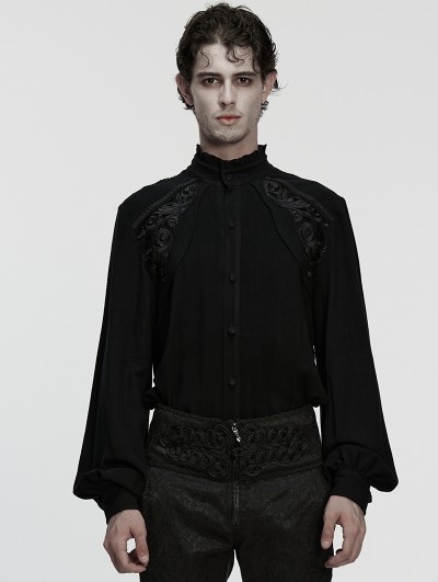 Punk Rave Black Retro Gothic Lace Applique Lantern Sleeves Shirt for Men