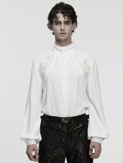 Punk Rave White Retro Gothic Lace Applique Lantern Sleeves Shirt for Men