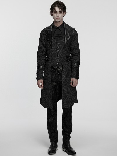 Punk Rave Black Gothic Palace Jacquard Bat Lapel Collar Tail Coat for Men