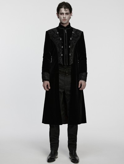 Punk Rave Black Gothic Palace Embroidery Velvet Party Coat for Men