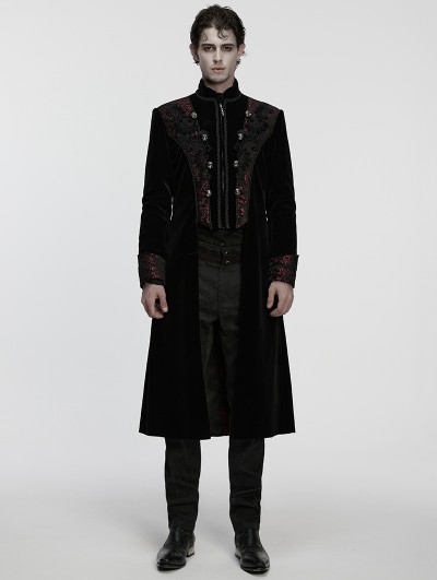 Punk Rave Black and Red Gothic Palace Embroidery Velvet Party Coat for Men