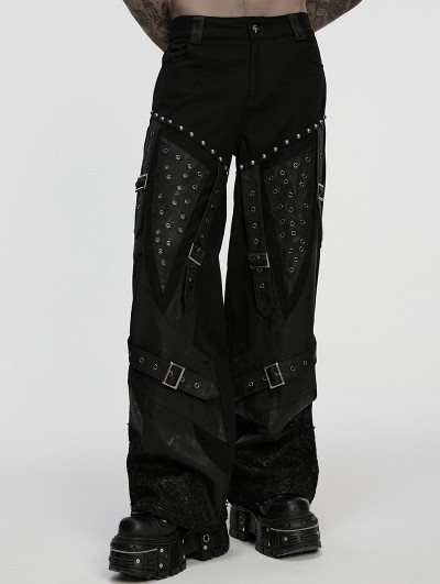 Punk Rave Black Gothic Punk Street Rock Straight Pants for Men