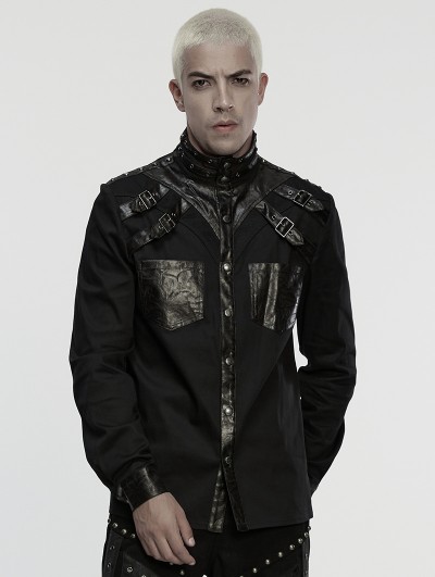 Punk Rave Black Gothic Punk Hardcore Rivets Personalized Shirt for Men