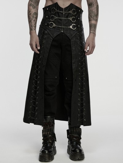 Punk Rave Black Gothic Punk Rebel Handcuffs Kilt for Men