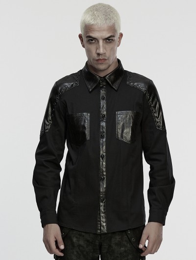 Punk Rave Black Gothic Punk Eyelets Personalized Shirt for Men