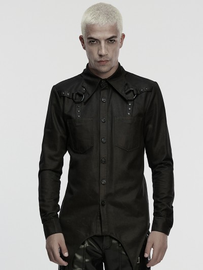Punk Rave Black Gothic Cyberpunk Irregular Bat Collar Shirt for Men