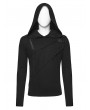 Punk Rave Black Gothic Cyberpunk Asymmetric Hooded T-Shirt for Men