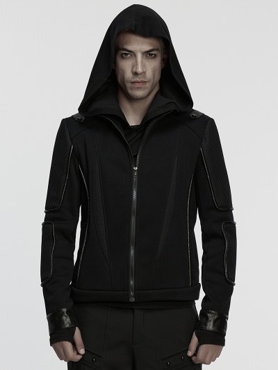 Punk Rave Black Gothic Cyberpunk Mesh Splicing Short Jacket for Men