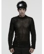 Punk Rave Black Gothic Punk Asymmetric Splicing Mesh T-Shirt for Men