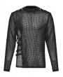 Punk Rave Black Gothic Punk Asymmetric Splicing Mesh T-Shirt for Men