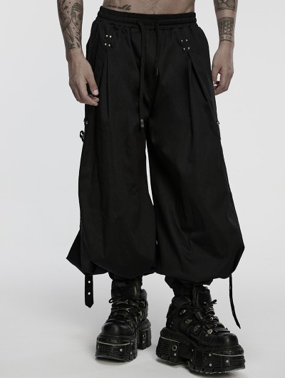 Punk Rave Black Gothic Cyberpunk Loose Cuffed Trousers for Men