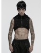 Punk Rave Black Gothic Cyberpunk Short Hooded Vest for Men