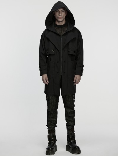 Punk Rave Black Gothic Waterproof Techwear Hooded Jacket for Men