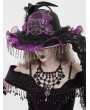 Eva Lady Black and Purple Vintage Gothic Frilly Feather Beaded Tassel Hat