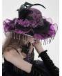 Eva Lady Black and Purple Vintage Gothic Frilly Feather Beaded Tassel Hat