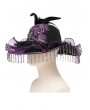 Eva Lady Black and Purple Vintage Gothic Frilly Feather Beaded Tassel Hat