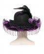 Eva Lady Black and Purple Vintage Gothic Frilly Feather Beaded Tassel Hat