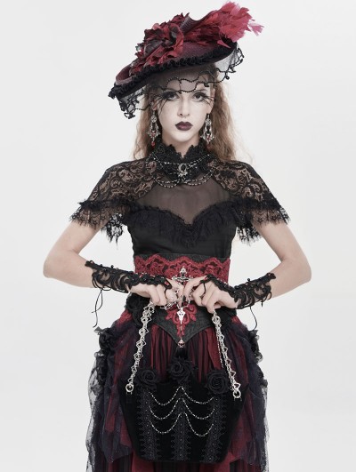 Eva Lady Black Gothic Velvet Rose Beading Chain Shoulder Bag