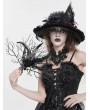 Eva Lady Black Gothic Metal Cross Branch Rose Feather Fan