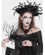 Eva Lady Black Gothic Metal Cross Branch Rose Feather Fan