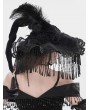 Eva Lady Black Victorian Gothic Witch Beaded Fringe Feather Hat