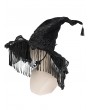 Eva Lady Black Victorian Gothic Witch Beaded Fringe Feather Hat