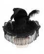 Eva Lady Black Victorian Gothic Witch Beaded Fringe Feather Hat