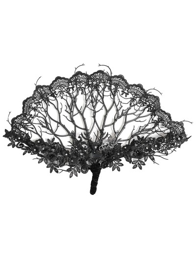 Eva Lady Black Gothic Vintage Branch Floral Lace Fan