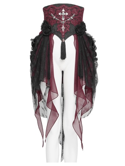 Eva Lady Black and Red Retro Gothic Cross Bat Corset with Tulle Skirt